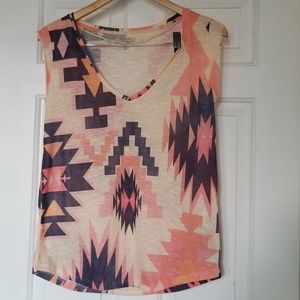 Zara Trafaluc Aztec Print Cap Sleeve Tee Shirt